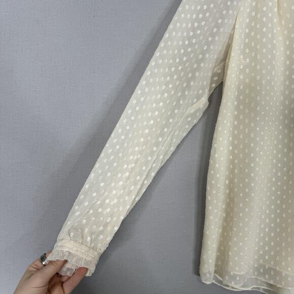 Diane von Furstenberg Blouse Womens 6 Cream Swiss Dot Popover Top Preppy Boho - Picture 4 of 15